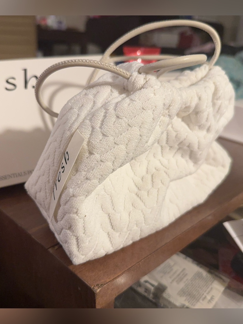 fresh cosmetics Large White Quilted Drawstring Top-Handle Drawstring Bag